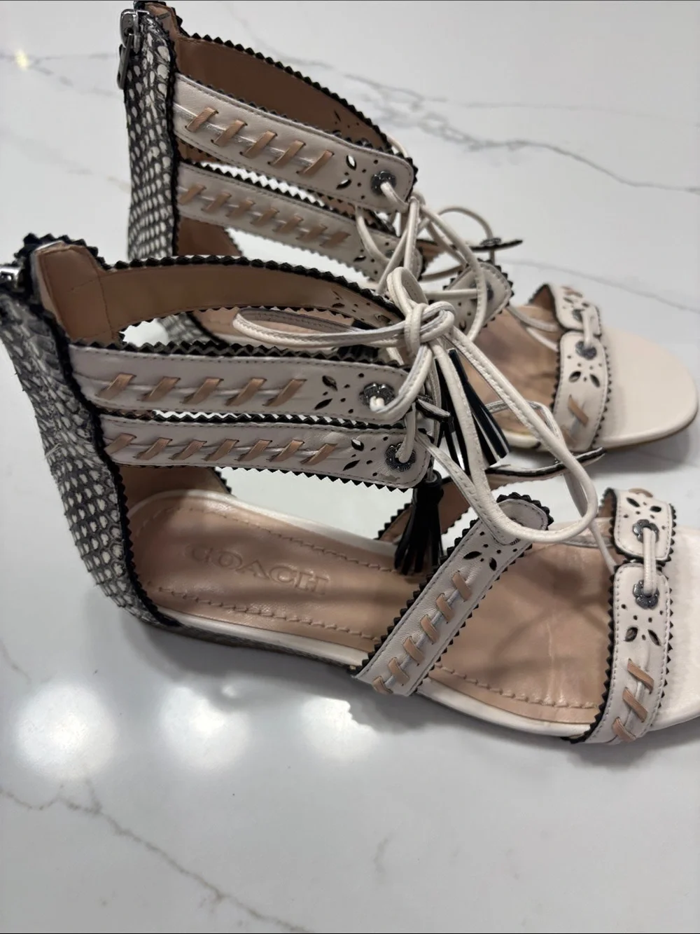 Coach Two-Tone Lace-Up Gladiator Sandal in Pale Pink and Black
